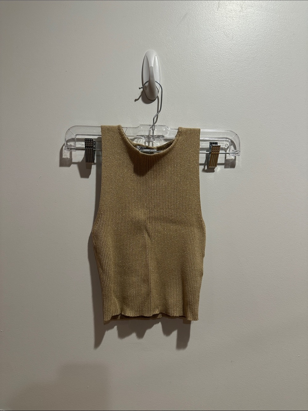 ZARA Sleeveless Knit Crop Tank Top in Tan